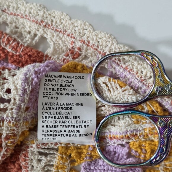 Rebellion Again Crocheted Top Women L Granny Square Sleeveless V Neck Crop Boho - Picture 11 of 14